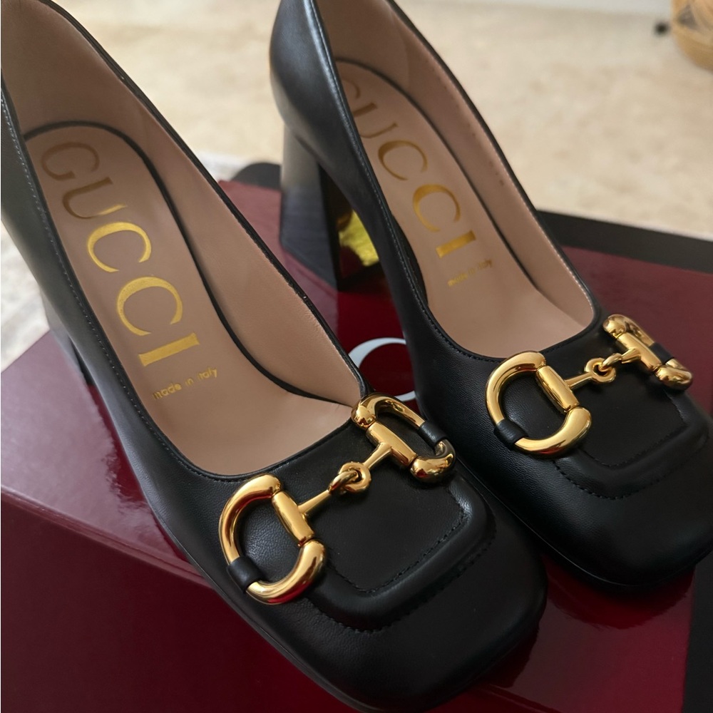 Gucci Black Heels with Gold Hardware